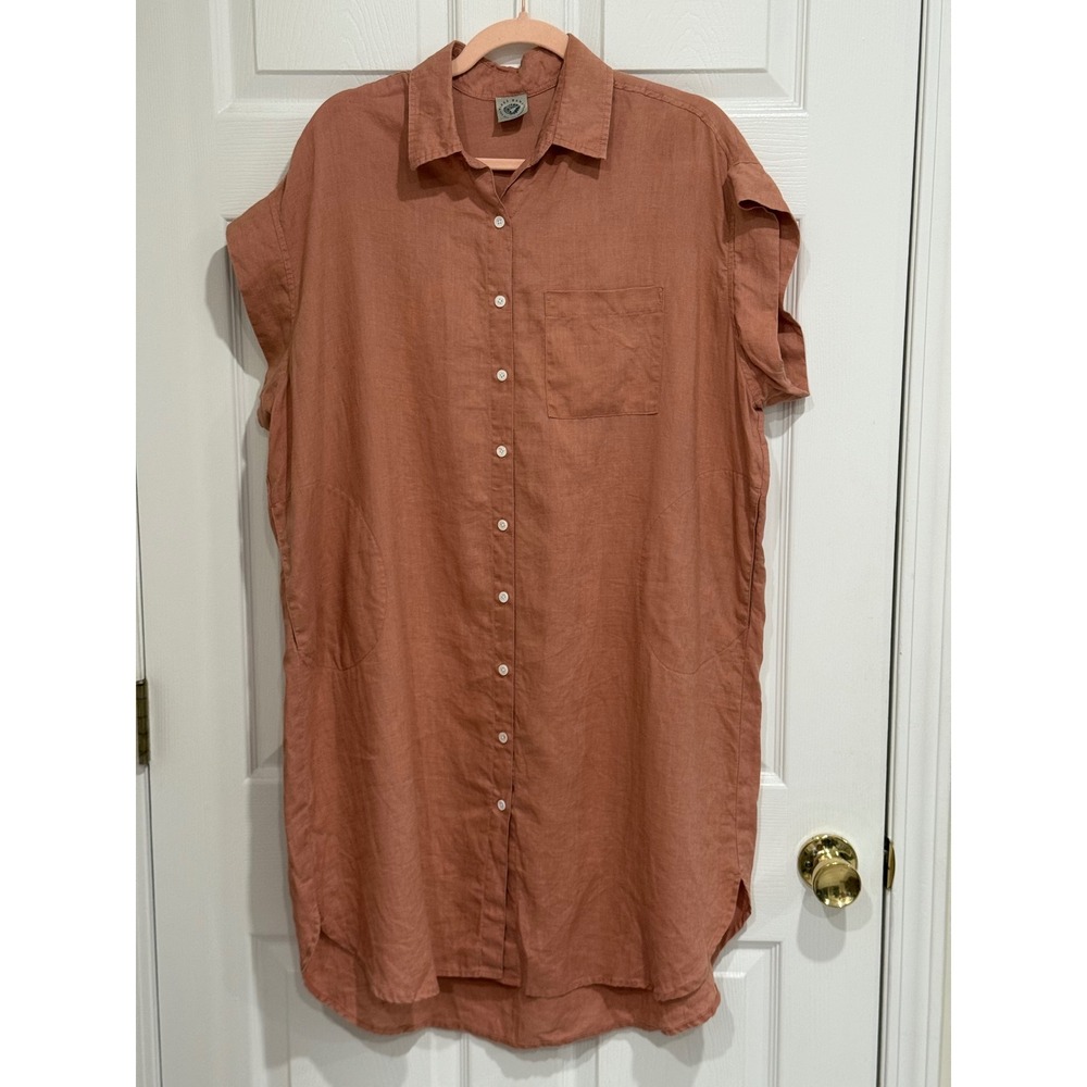Wings Hawaii Linen Shirt Dress Terracotta Clay Short Sleeve Pockets